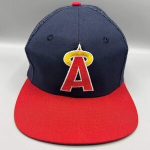 Vintage Los Angeles Angels Trucker Hat Men Blue Red MLB Snap Back Cap